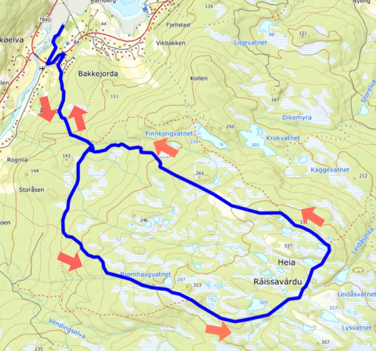 Kart over Toppremien-løypa